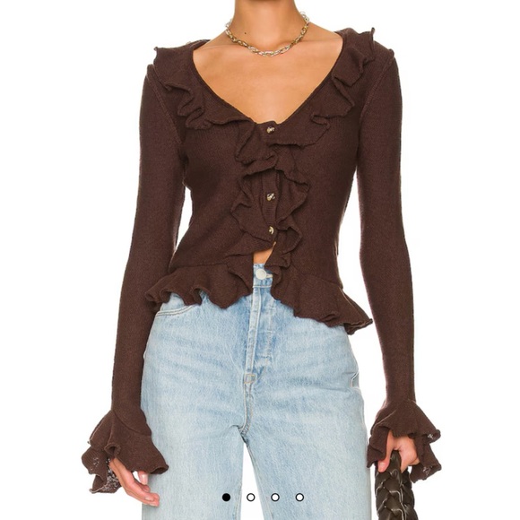 Brown Ruffled Cardigan - Picture 2 of 8